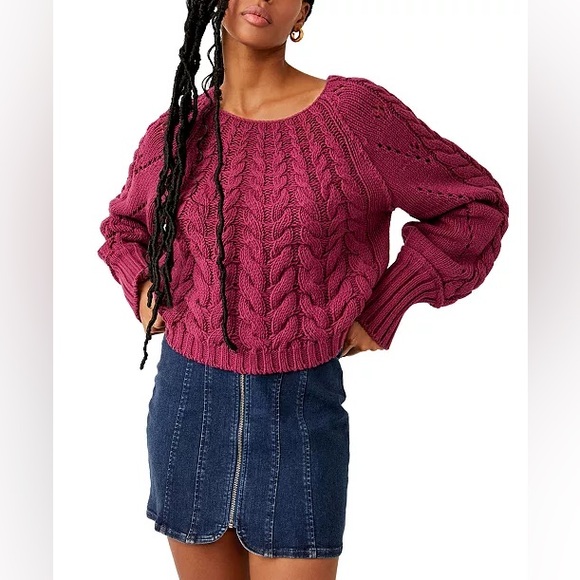 Free People Sandre Cable-Knit Sweater Size XL - Picture 1 of 5